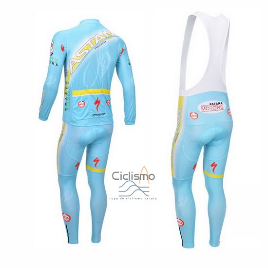 Astana Ropa Ciclismo Culotte Largo 2013 Mangas Largas Azul Claro